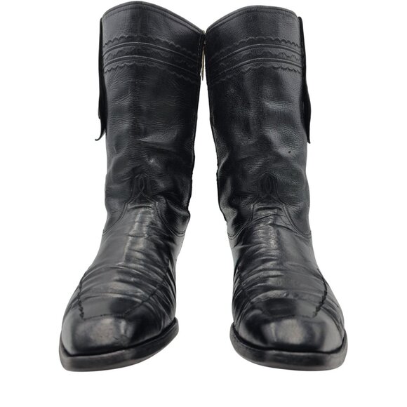 Vintage Lucchese San Antonio Mens 11D Black Leather Zip Cowboy Western Boots - Picture 2 of 13